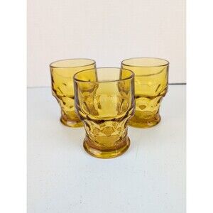 Qty 3 - Vintage Anchor Hocking  Amber Georgian Honeycomb Tumblers, 1970s 4.25 In